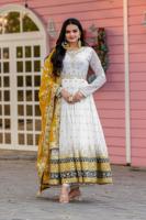 Ensemble de robe Anarkali brodée en faux georgette épaisse, coupe régulière, avec dupatta évasé, en matériaux recyclés, haute qualité, pour mariage et fête