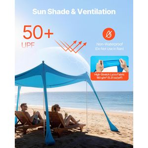 Tenda da Spiaggia UPF50+ con Protezione Solare, Altezza 2m, 3x3m, Facile da Montare, con 4 Sacchi di Sabbia e Pali per Stabilità - Product Image 3