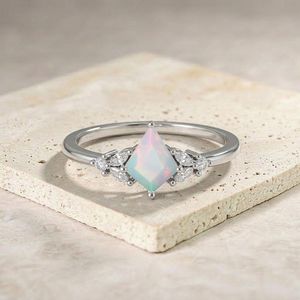 Ethiopian White <b>Opal</b> Kite Cut <b>Ring</b> 925 Sterling Silver Natural <b>Opal</b> Engagement <b>Ring</b> Minimalist October Gift - Product Image 1