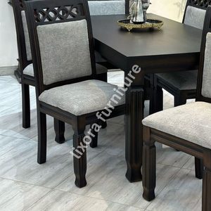 Luxury Handcrafted Solid Wood 6 Seater Dining <b>Table</b> Set Premium Dark <b>Walnut</b> Finish Modern Home Decor - Product Image 3