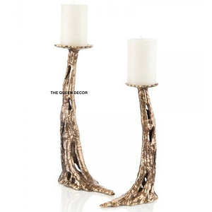 Pot à bougie de style rétro pour la maison et le jardin, porte-bougie en métal, design branche dorée et rose blanche, pot à bougie unique en béton - Product Image 5