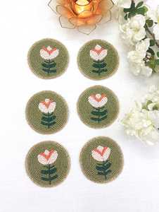 Handmade Eco-Friendly Customizable Green Beaded Coasters-Set of 6 for Home & Hotel Use - Product Image 4