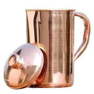 Polished Copper Pitcher Tall Tapered Cylindrical Body Wide Spout Curved Handle Elegant Handcrafted Jug Traditional <b>Drinkware</b> - Product Image 2