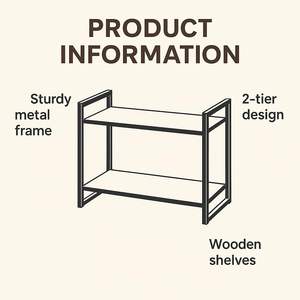 Soporte de microondas de 2 niveles para horno de uso rudo, estante organizador de metal y madera para almacenamiento en cocina - Product Image 4