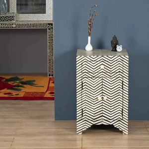 Table à tiroirs en os incrusté de la marque ILAHI, design moderne, détails en agate, rangement à trois niveaux, meuble portable pour la maison - Product Image 1