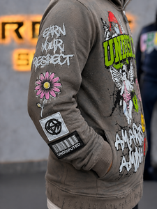 Custom Full Print Graphic Cotton Fleece Streetwear Patch Embroidery Oversize Baggy <b>Zip</b> <b>up</b> <b>Hoodie</b> <b>Cropped</b> Mens Zipper <b>Hoodie</b> - Product Image 3
