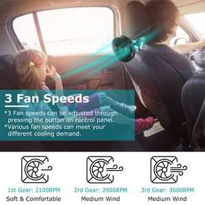 Ventilateur de voiture USB portable, rotatif, pour tableau de bord, fenêtre, SUV, camping-car, pick-up, siège arrière, avec clip et 3 vitesses - Product Image 2