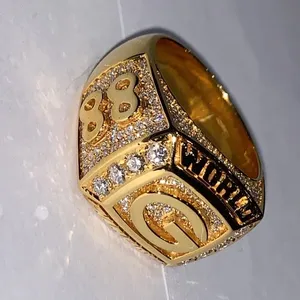 Tishya Men's Moissanite Hip Hop Championship <b>Ring</b> 88 Letter G <b>Iced</b> Vintage Style Brilliant Cut Claw Setting 18gm Gold Plated 925 - Product Image 2