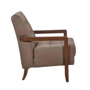 Poltrona Moderna in Pelle Marrone con Lavorazione Trapuntata, Finitura in Noce, Arredamento in Legno per Soggiorno - Product Image 3
