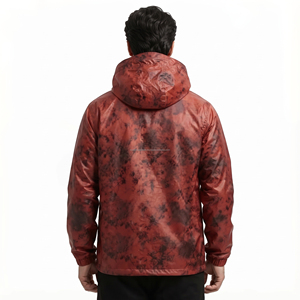 Men's Hooded <b>Red</b> Camouflage Printed PU Windbreaker <b>Jacket</b> Casual <b>Waterproof</b> Outerwear Autumn Wear - Product Image 5