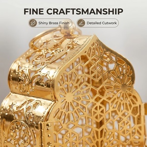 Ornate <b>Gold</b> Metal Moroccan <b>Lantern</b> with Geometric Cutwork Decorative Candle Holder for Ramadan Home Table Decor - Product Image 4