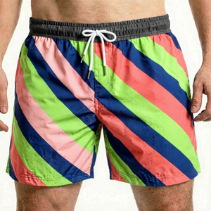 Traje de Baño para Hombre, a Rayas, de Secado Rápido, Cintura Media, con Cordón Ajustable, Shorts Casuales, 100% Poliéster Tejido - Product Image 1