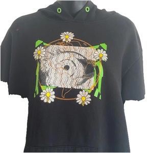 Sweat à capuche Vitriol Med. Fleece surdimensionné 100% coton, double face, avec motif brodé Jamison Daisy Skull, style Punk Skater Grunge - Product Image 3