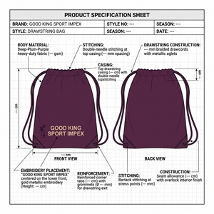 Sac à dos à cordon de serrage bordeaux avec cordons métalliques dorés, œillets dorés, logo brodé, impression personnalisée, sac de sport élégant pour femmes et hommes - Product Image 6