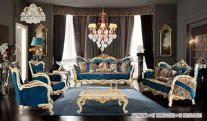 Juego de Sofás Tallados de Diseño Turco para el Hogar, Estilo Tradicional Maharaja, Juego de Sala de Estar Moderno de 6 Plazas con Toque Dorado - Product Image 3