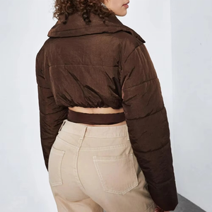 Veste d'hiver matelassée pour femme de haute qualité, imperméable, respirante, à capuche, dernier design, col rabattu en tricot, couleur marron - Product Image 2