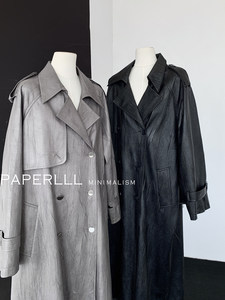 PAPERLLL Long Trench Coat <b>Women</b> Gray Turn-down Collar Single Breasted Windproof Autumn Minimalist Style Loose Fit - Product Image 3