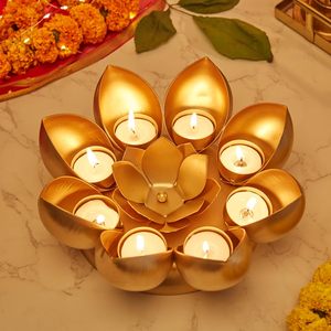 Luxury Gold Lotus Flower Metal Tea <b>Light</b> Candle Holder Wall Decor 8 Cup Floral Candle <b>Sconce</b> for Living Room Bedroom Dining Room - Product Image 5