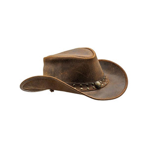 Leather Cowboy <b>Hat</b> Wide Brim Western Style Brown Stud <b>Band</b> High Quality Horse Riding Equestrian Sports Use Customizable Size - Product Image 1