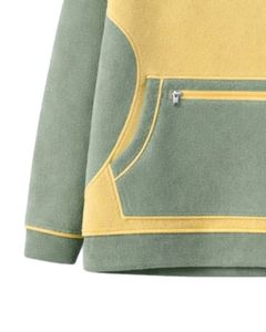 Sweat-shirt d'hiver surdimensionné en polaire vert sauge et jaune pour femme avec col à boutons et poche kangourou – Fabricant sur mesure - Product Image 6