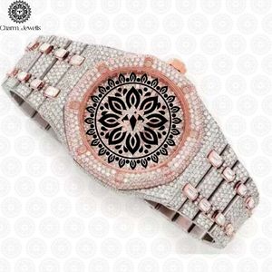 Montre de luxe Charm_Jewells en acier inoxydable, boîtier tonneau, cadran analogique, bracelet en or rose et diamants, mouvement mécanique, mode masculine - Product Image 1