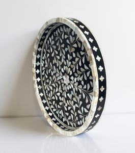 Round Large 16 Wood Luxury Eco-Friendly Floral Handmade Serving <b>Tray</b> Home Decor Great Gift Item - Product Image 4