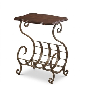 Vintage Wrought Iron Glass Top Magazine Holder Stand Freestanding Metal Etagere <b>Shelf</b> Book Rack Living Room Furniture - Product Image 1