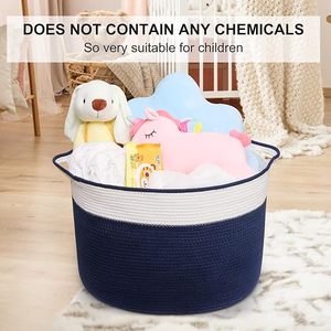 Stylish Cotton <b>Rope</b> Storage Basket with Handles Dual Tone Woven Organizer for Laundry Toys Home Storage - Product Image 5