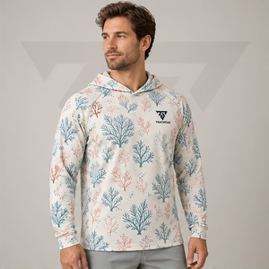 Custom <b>Coral</b> Branch Print Hooded Fishing Shirt Long Sleeve Quick Dry UPF 50 Unisex Performance Fishing Hoodie - Product Image 3