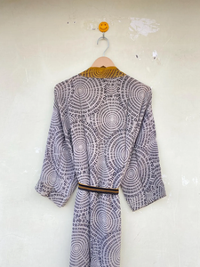 Beautiful <b>Black</b> and White With Yellow Border Kimono <b>Robe</b> Kimono Gown Floral Cardigan <b>Robe</b> for <b>Women</b> - Product Image 2