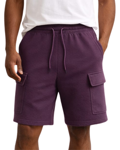 กางเกงขาสั้นคาร์โก้สีม่วงพลัมสำหรับผู้ชาย เอวยางยืด มีเชือกผูก สไตล์ลำลอง สตรีทแวร์ กระเป๋าหลายช่อง กางเกงขาสั้นฤดูร้อน รับทำโลโก้ตามสั่ง ผู้ผลิต OEM - Product Image 1