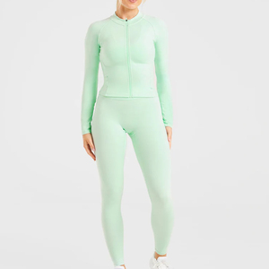 High Stretchable <b>Long</b> Sleeve Stand Collar Base Layer Design Yoga Sets High Waist <b>Leggings</b> <b>Long</b> Sleeve <b>Top</b> Dynamic Yoga Outfit - Product Image 1