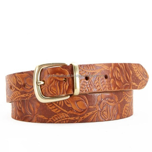 Ceinture en cuir véritable western gravée de motifs floraux, faite sur mesure, pour hommes et femmes, avec boucle en alliage de zinc. - Product Image 4