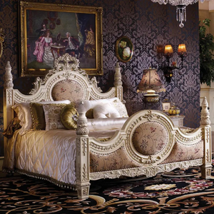 Juego de Dormitorio King con Dosel de Estilo Francés de Lujo, Madera de Caoba Sólida Tallada a Mano, Tapizado en Blanco y Dorado, Muebles de Hotel, Cama de Palacio - Product Image 2