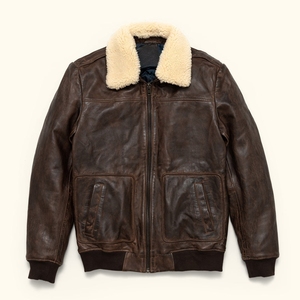 Chaqueta de Cuero Genuino Ecológica para Hombre, Cuello Alto, Color Sólido, Estilo Vintage, Chaqueta Bomber, Chaqueta de Piloto con Cierre para Invierno - Product Image 1