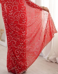 KV Women's Georgette <b>Red</b> Embellished Saree with Unstitched <b>Blouse</b> - Product Image 4