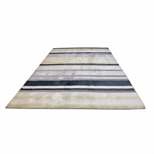 DECORDEC Charcoal <b>Grey</b> Ivory Beige Wool Striped <b>Rug</b> Non-Slip Eco-Friendly Contemporary Horizontal Band Area Carpet for <b>Living</b> - Product Image 2