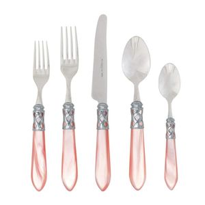 Juego de cubiertos plateados con mango de resina perlada iridiscente, cubiertos de acero inoxidable, cuchillo para cenar, tenedor, cuchara para postre, vajilla para fiestas. - Product Image 2