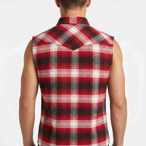 Chemise sans manches à carreaux en flanelle pour homme, rouge, noir, blanc, col boutonné, décontractée, respirante, en coton, haut à carreaux - Product Image 4