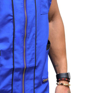 Chaleco azul sin mangas con cremallera y bolsillos para peluqueros, tela ligera de poliéster, diseño único - Product Image 6
