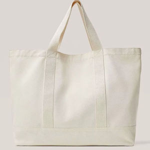 Sac fourre-tout en toile crème de grande capacité pour femmes, sac à main en tissu de coton uni durable, sac à bandoulière simple et polyvalent pour tous les jours - Product Image 1