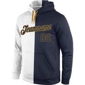 Sweat-shirt à capuche sportif personnalisé blanc, marine et or vieilli, style athlétique, avec nom et numéro d'équipe brodés - Product Image 2
