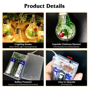 1Pc 13.78FT batteria con luce a stringa di Natale con 10 lampadine a LED aghi di pino fiocchi di neve bacche luci interne di natale - Product Image 2