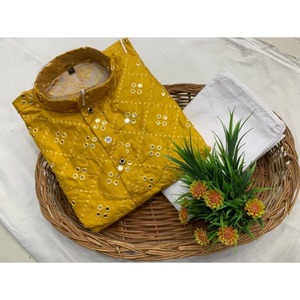 DESIGNER BANGLORI <b>SILK</b> EMBROIDERY with MIRROR WORK MENS <b>KURTA</b> PAJAMA - Product Image 1