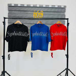 T-shirt tricoté personnalisé à 2 panneaux, coupe ample, style streetwear, uni, avec strass étoiles filantes sur toute la surface - Product Image 1