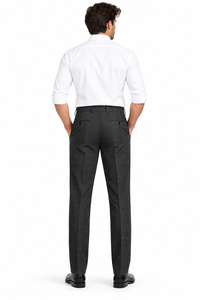 Men's <b>Black</b> Checkered Pleated Wool Dress Pants High Waist Formal Winter Wear Button Fly Anti-Wrinkle Heavyweight <b>Trousers</b> - Product Image 4