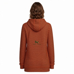 NEXTEX Unisex Diamond Print <b>Hoodie</b> Rust <b>Orange</b> All Over Geometric Pullover Kangaroo Pocket Drawstring - Product Image 3