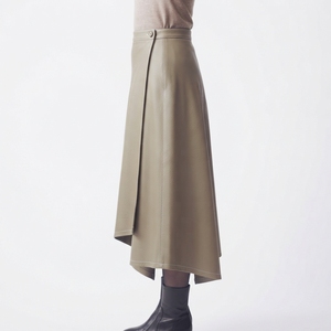 Khaki A-Line Midi <b>Skirt</b> Asymmetrical Pleated Woven Satin Women's <b>Summer</b> Casual <b>Skirt</b> Natural Waist Washable - Product Image 3