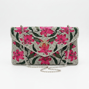 High End Handmade Beaded Satin Lining <b>Clutch</b> Bag Women Party Purse with <b>Silver</b> Chain Strap Cover Closure Wholesale Bulk Supplier - Product Image 1