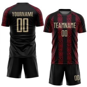 Ensemble de maillots de football personnalisés sublimés pour hommes, noir et rouge rayé, manches courtes, respirant, coupe athlétique, toutes saisons, uniforme d'équipe - Product Image 1